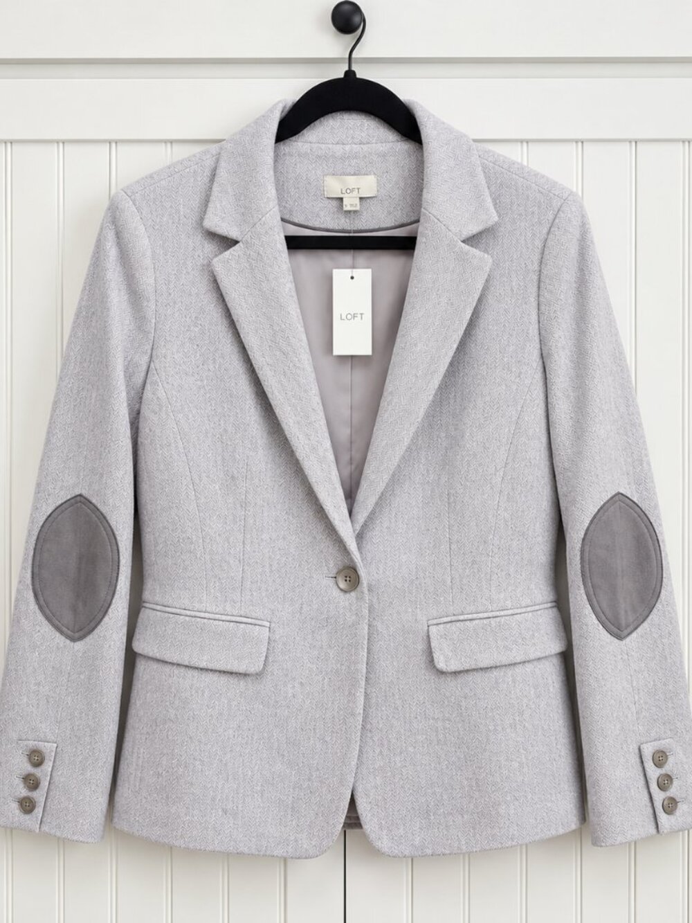 LOFT NWT Light Lilac Herringbone Blazer Elbow Patch Jacket Size 12